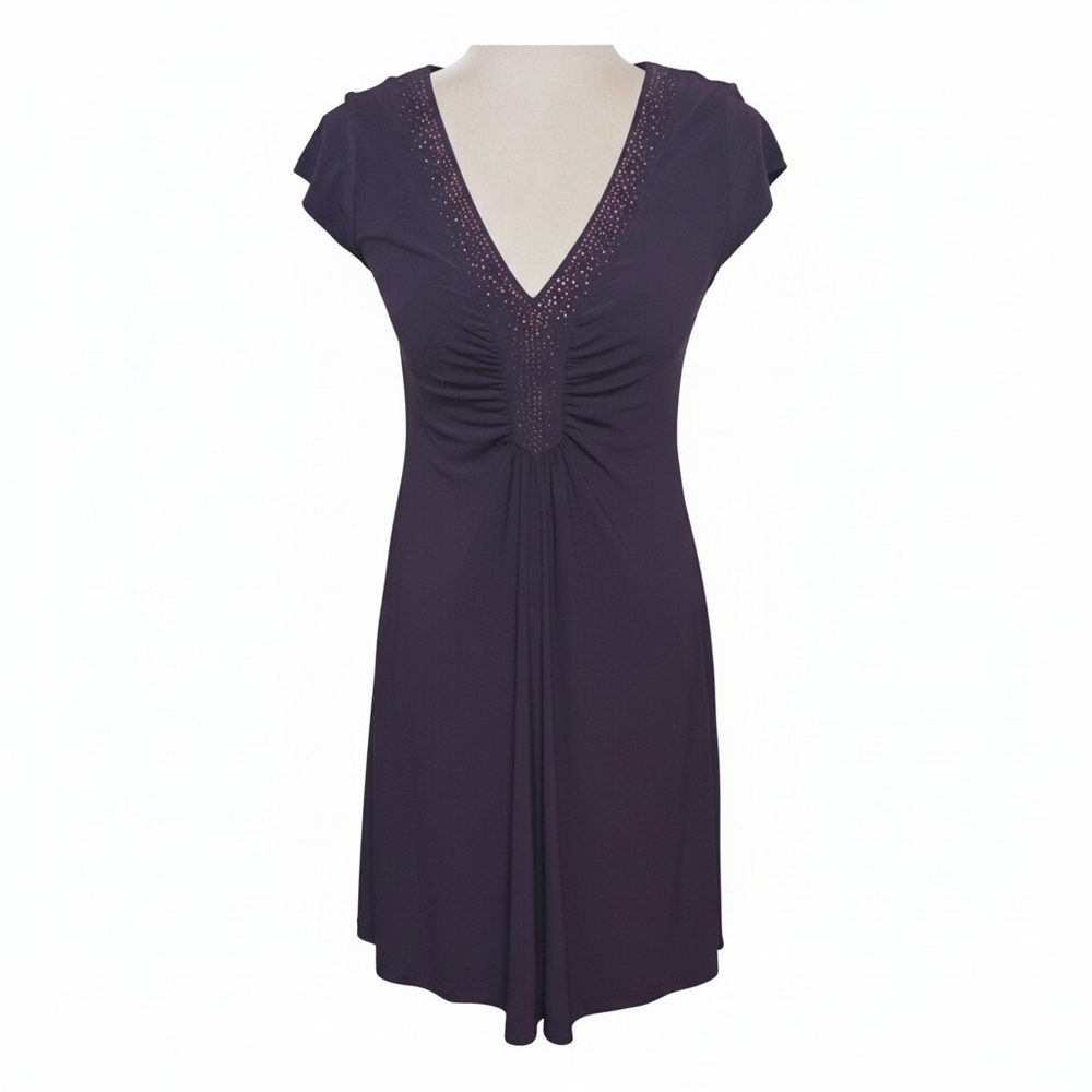 V-Neck Ruched Purple Women's Dress